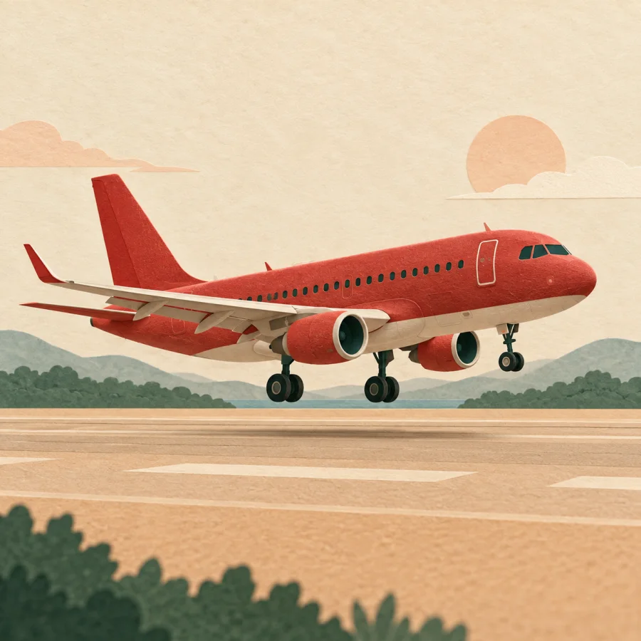Um avião pousando na pista
