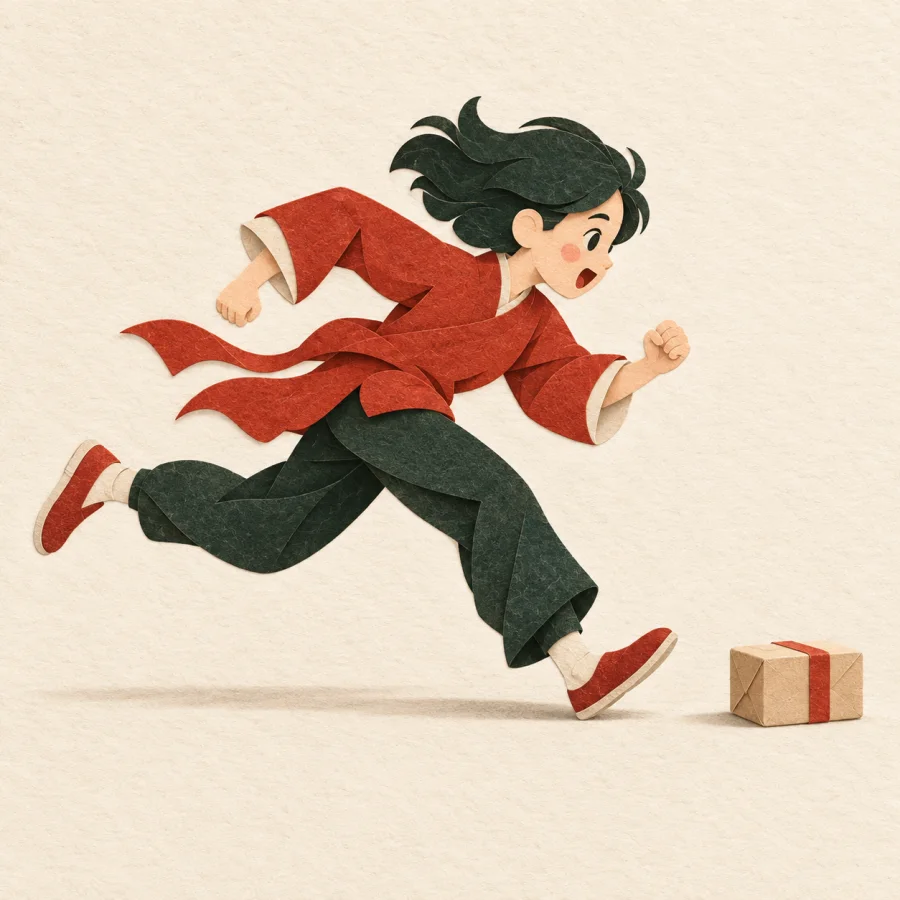 A person running toward a package