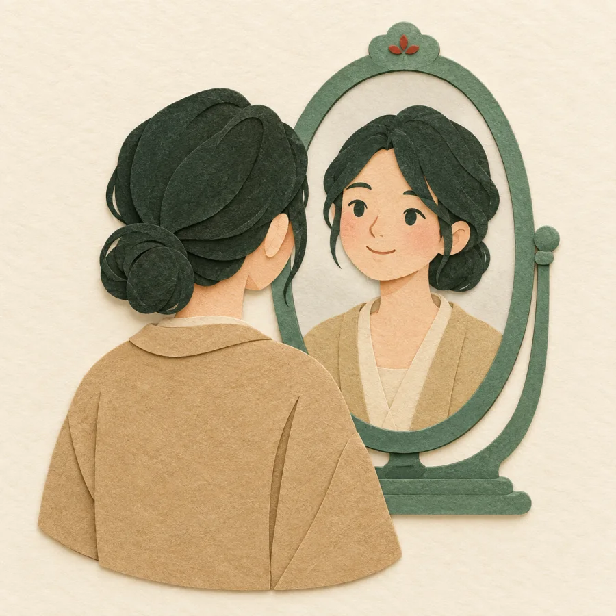 คนกำลังมองตัวเองในกระจกเงา