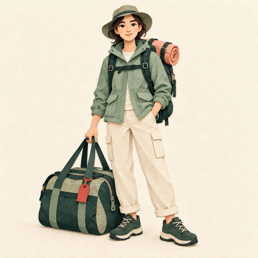 Eine reisende Person mit gepackter Tasche