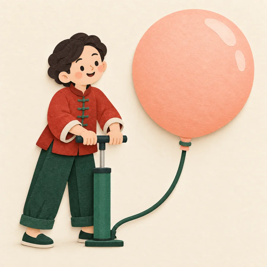 Una persona inflando un globo