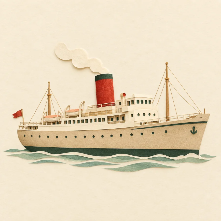 Ein Dampfschiff, das auf dem Wasser fährt