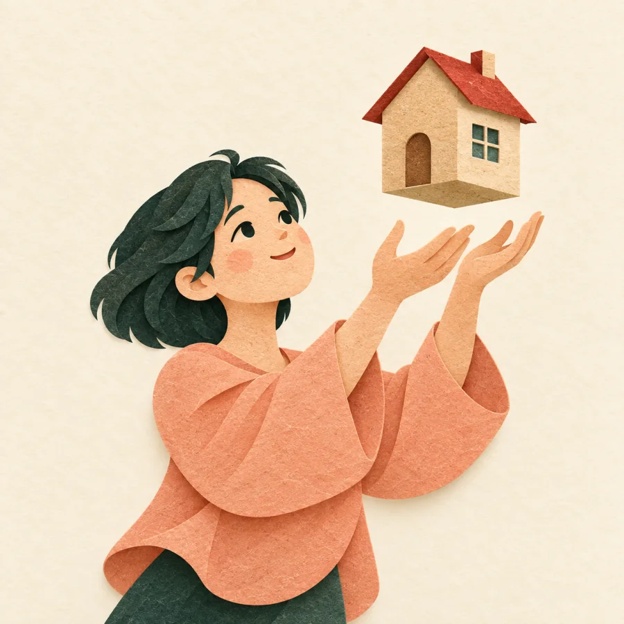 A hopeful person reaching for a house