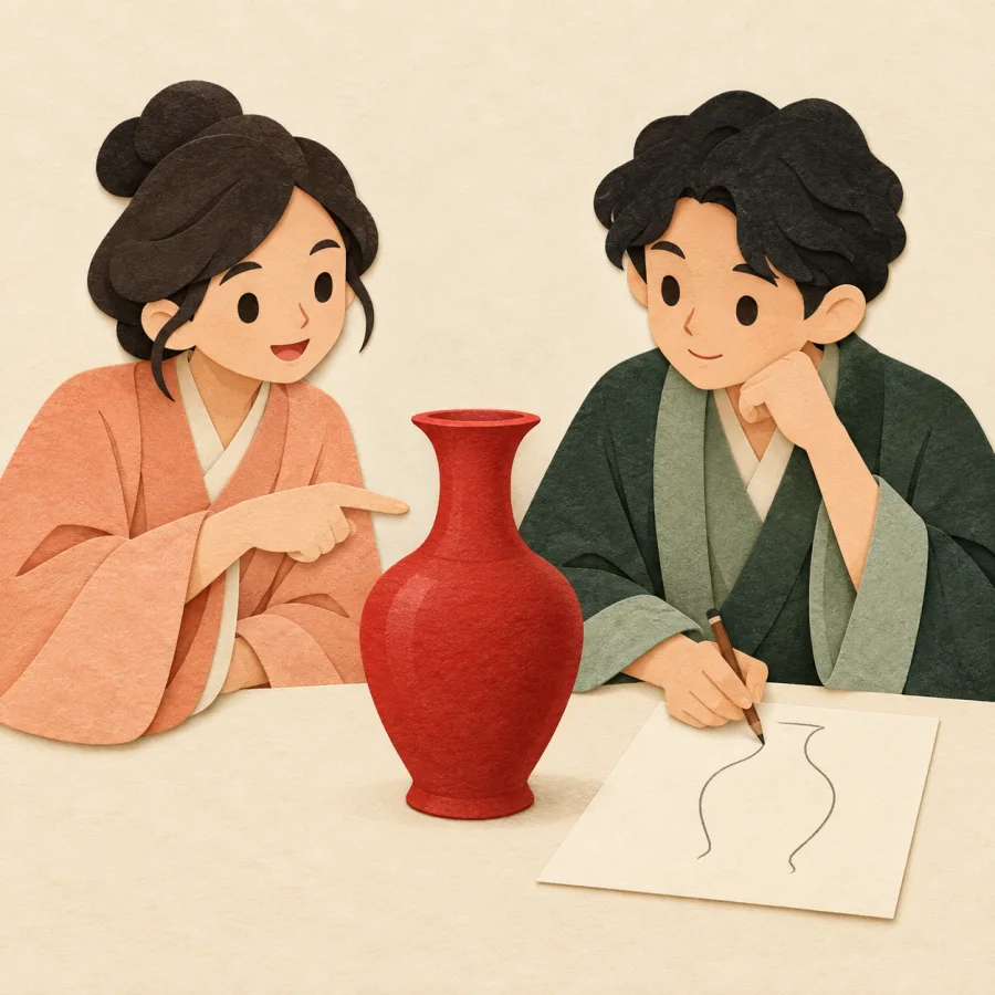 Une personne dessinant un vase