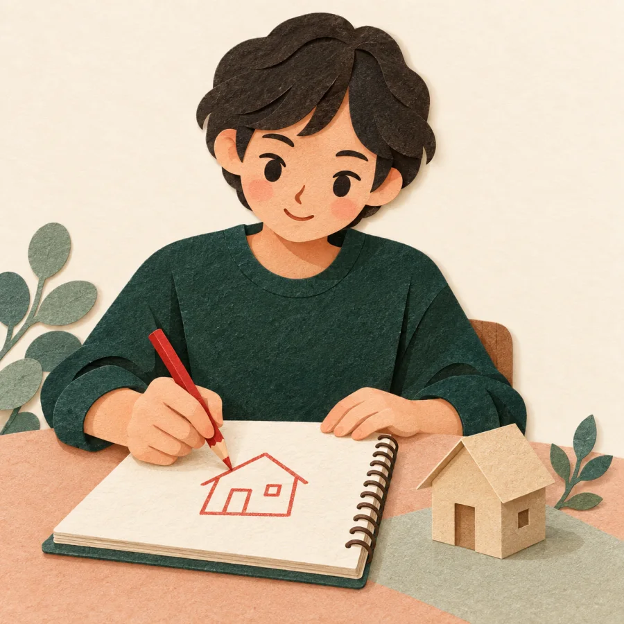 Une personne dessinant une petite maison