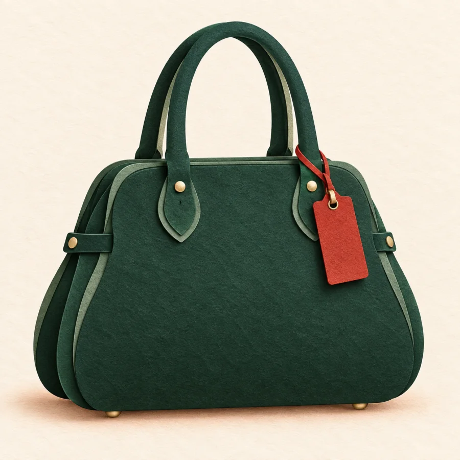 Eine Handtasche mit einem Markenetikett