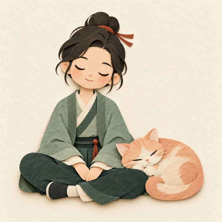 Una persona en silencio junto a un gato