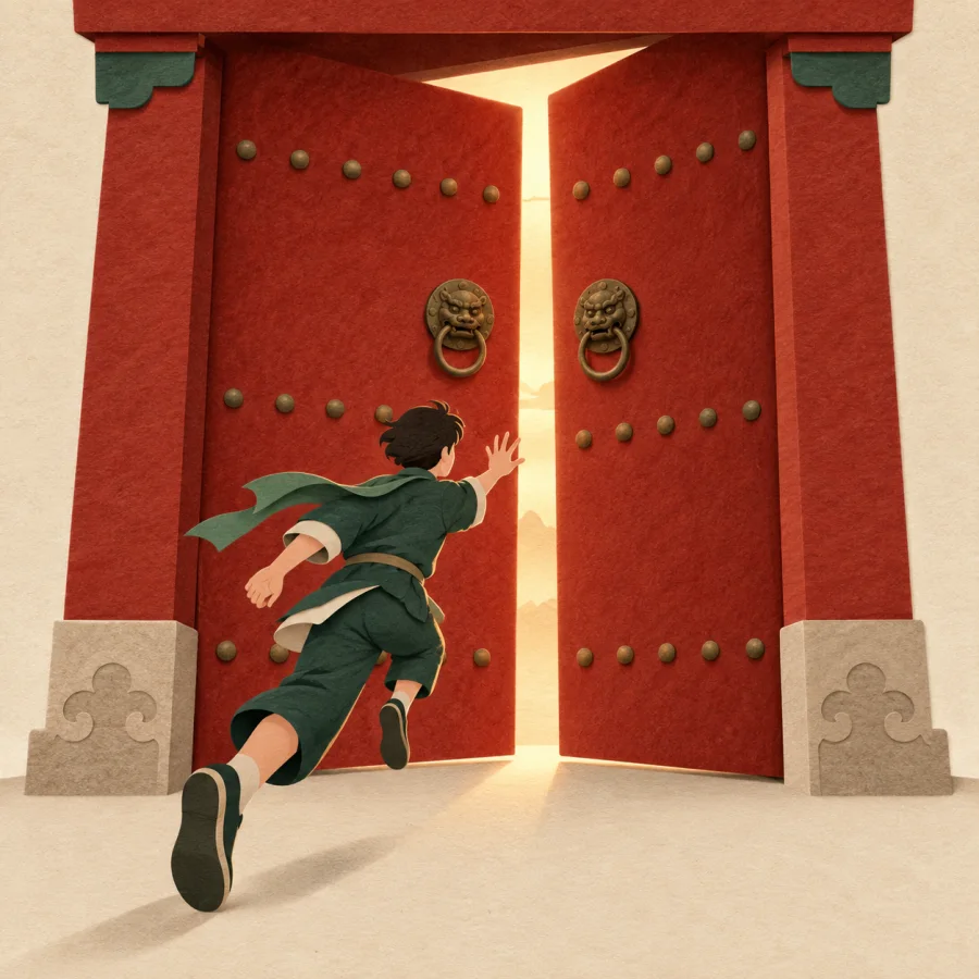 Una persona dándose prisa hacia una puerta