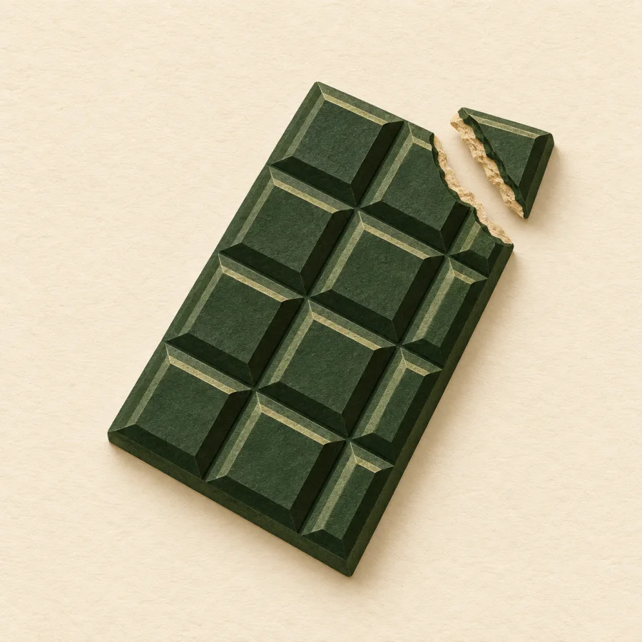 A chocolate bar with a broken corner