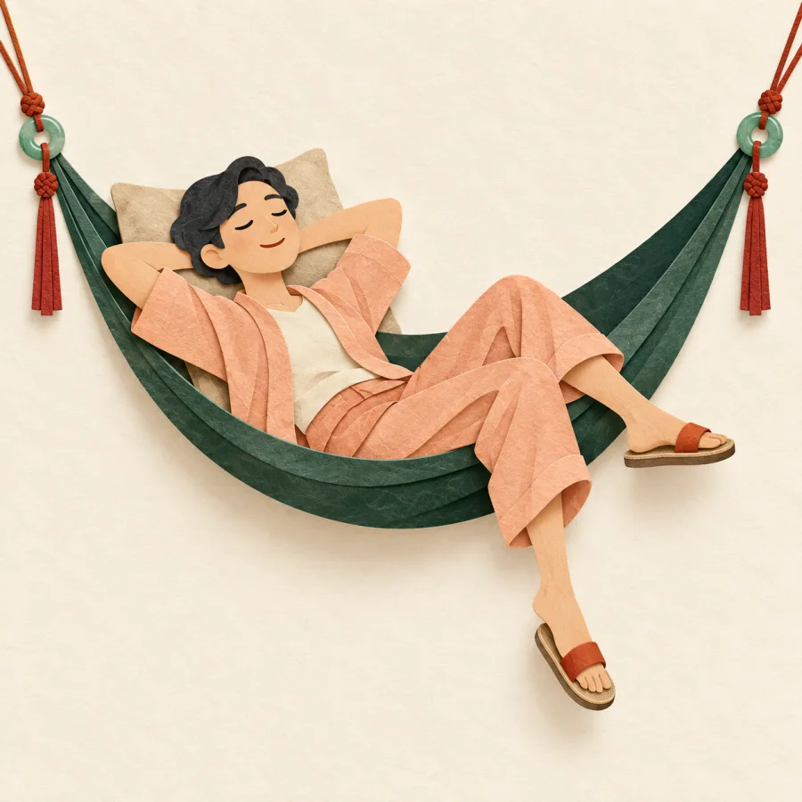 Uma pessoa descansando em uma rede
