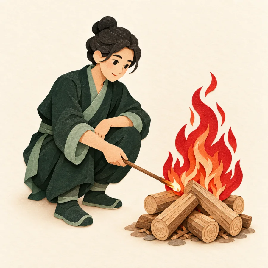 A person lighting logs