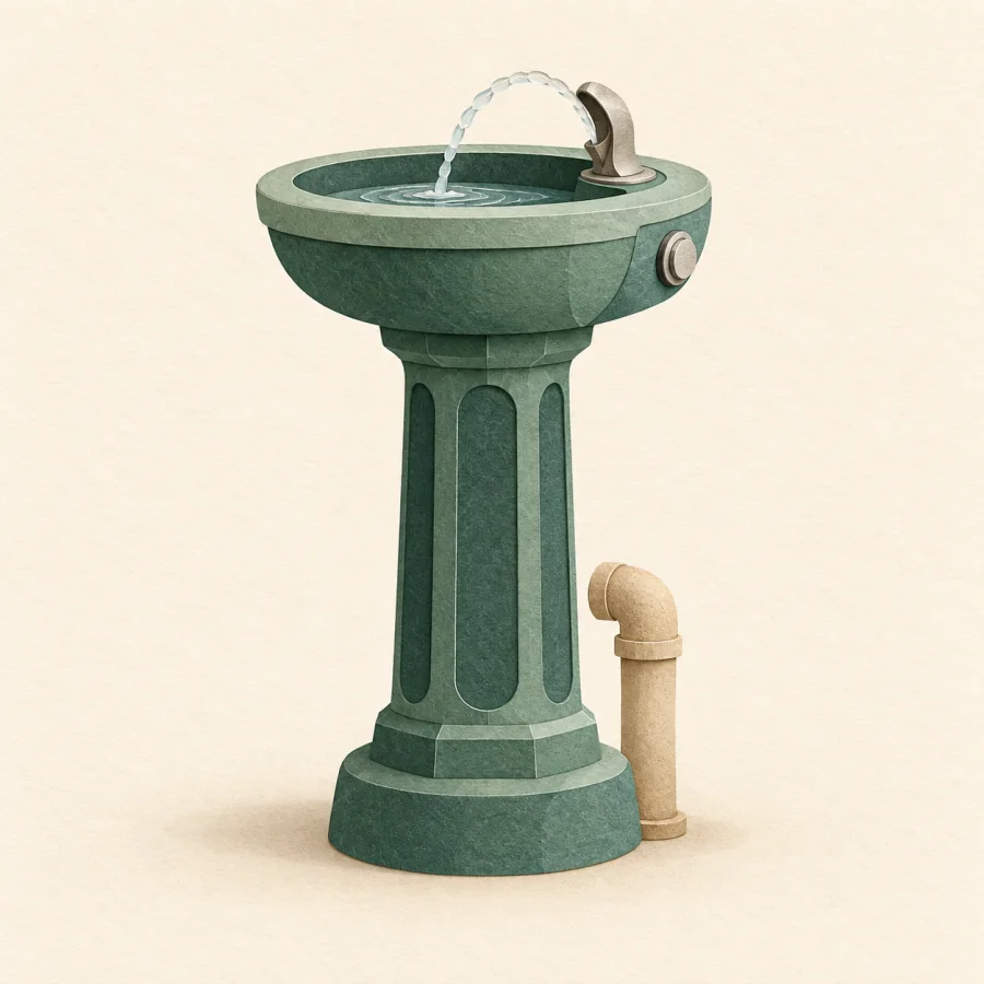 A drinking fountain with a pipe