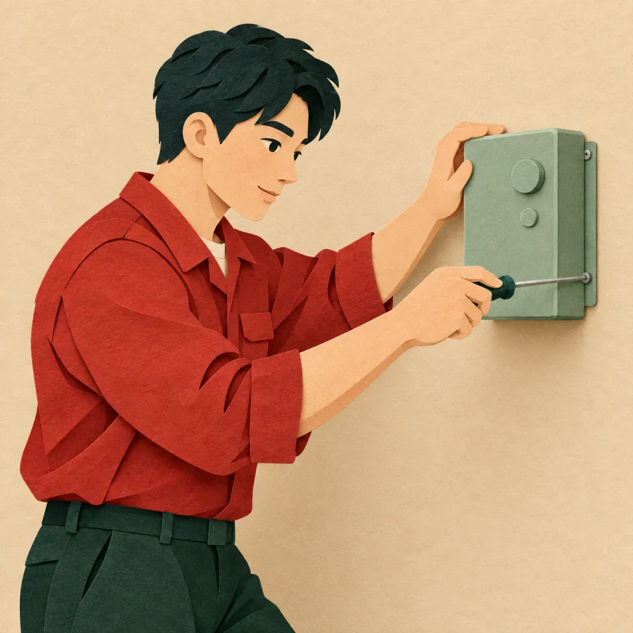 Uma pessoa instalando um painel de controle