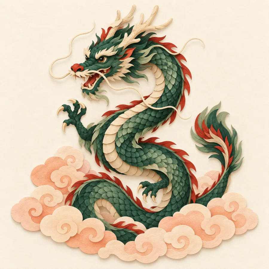A dragon rising from clouds
