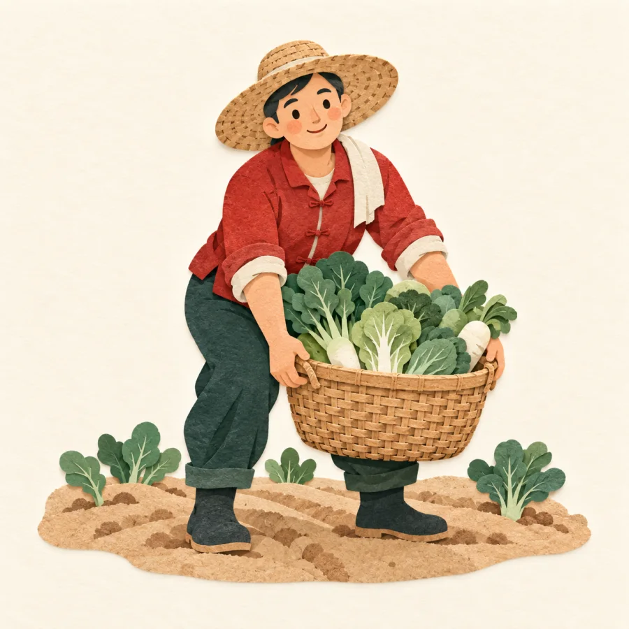 Un agricultor levantando una canasta