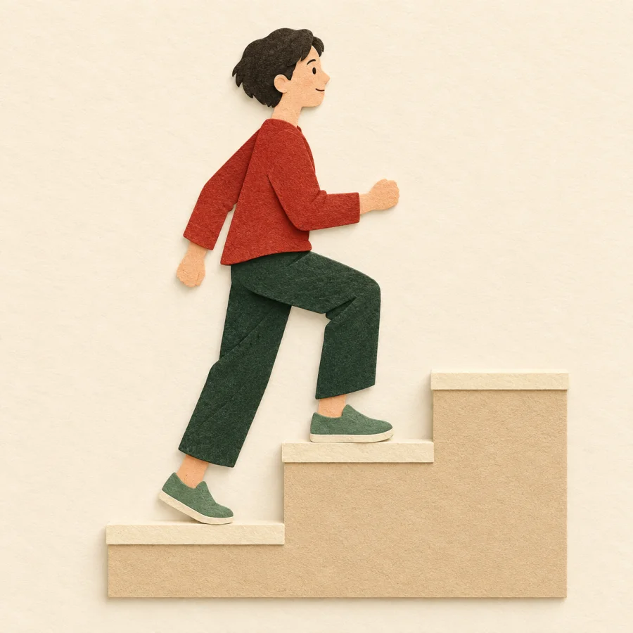 Une personne qui monte des marches