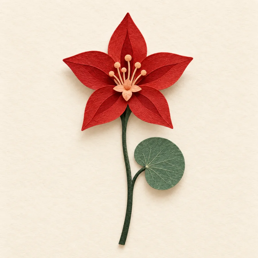 Una flor inusual junto a una hoja