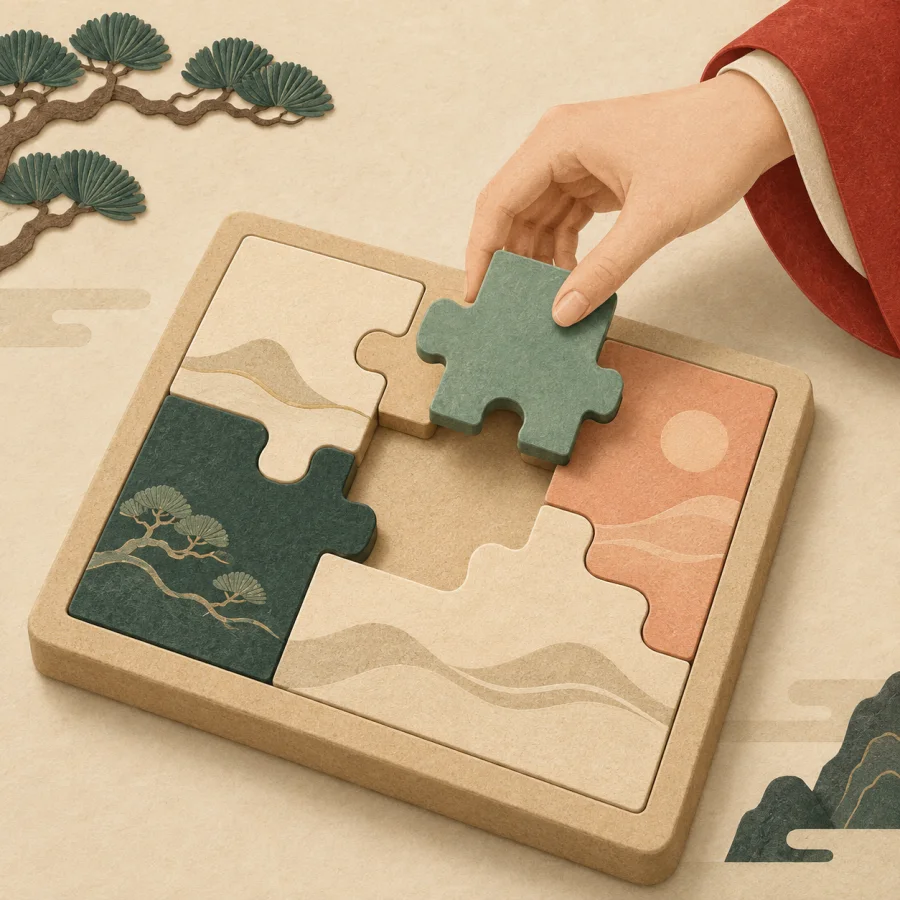 A person completing a puzzle gap
