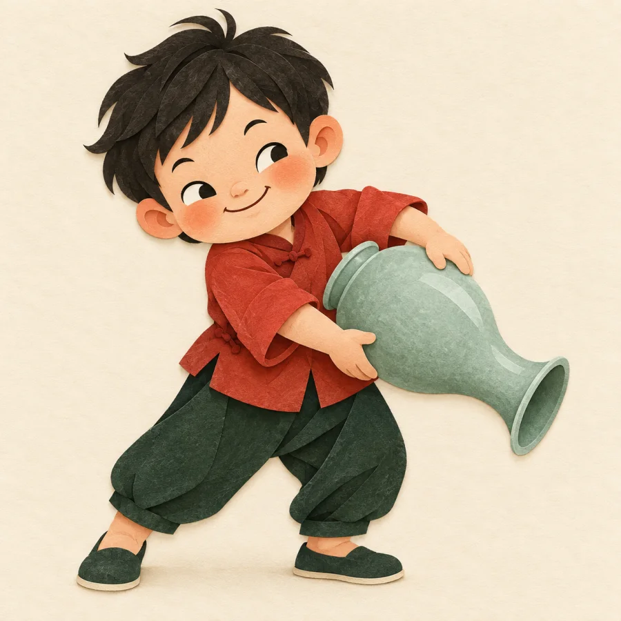 A child tipping a vase