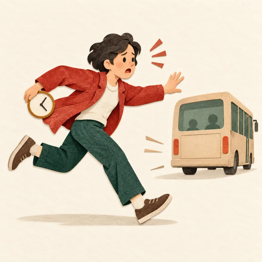 A person running for a bus