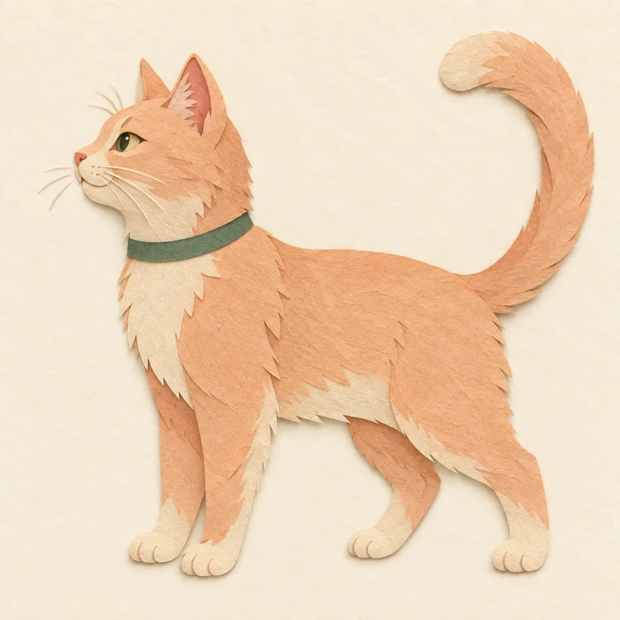 Um gato com o rabo erguido