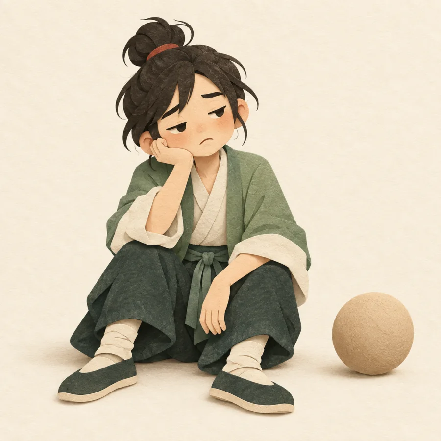 คนนั่งท้อแท้อยู่ข้างลูกบอล