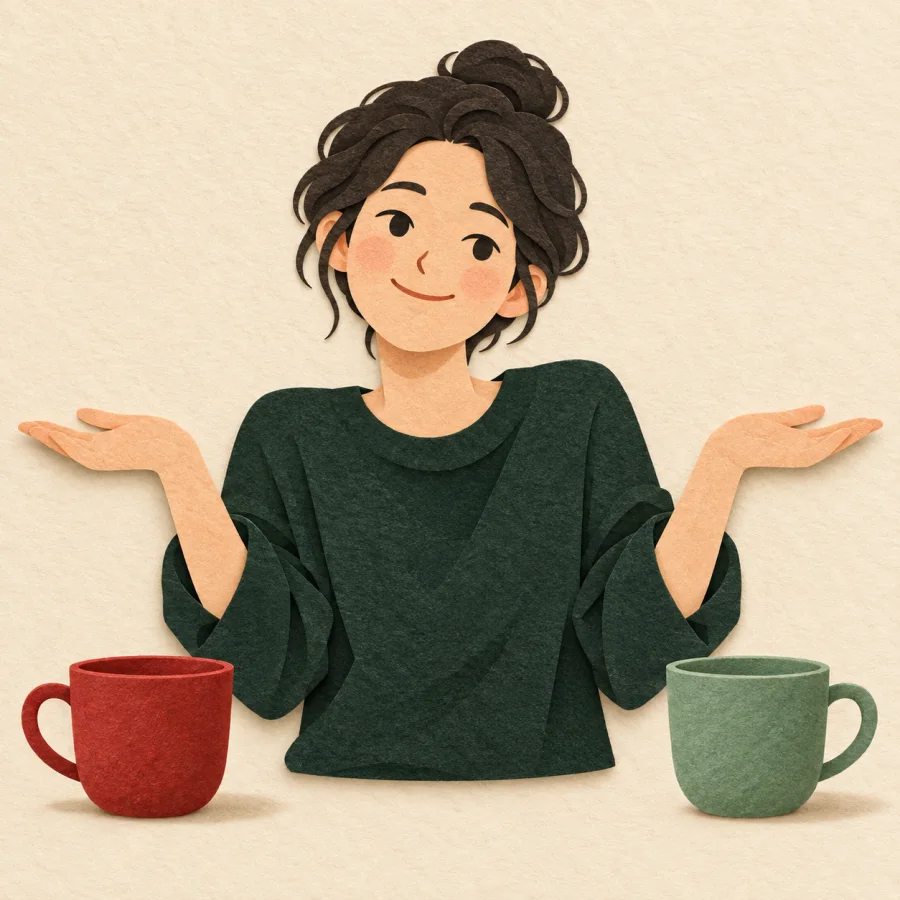 Una persona eligiendo entre tazas