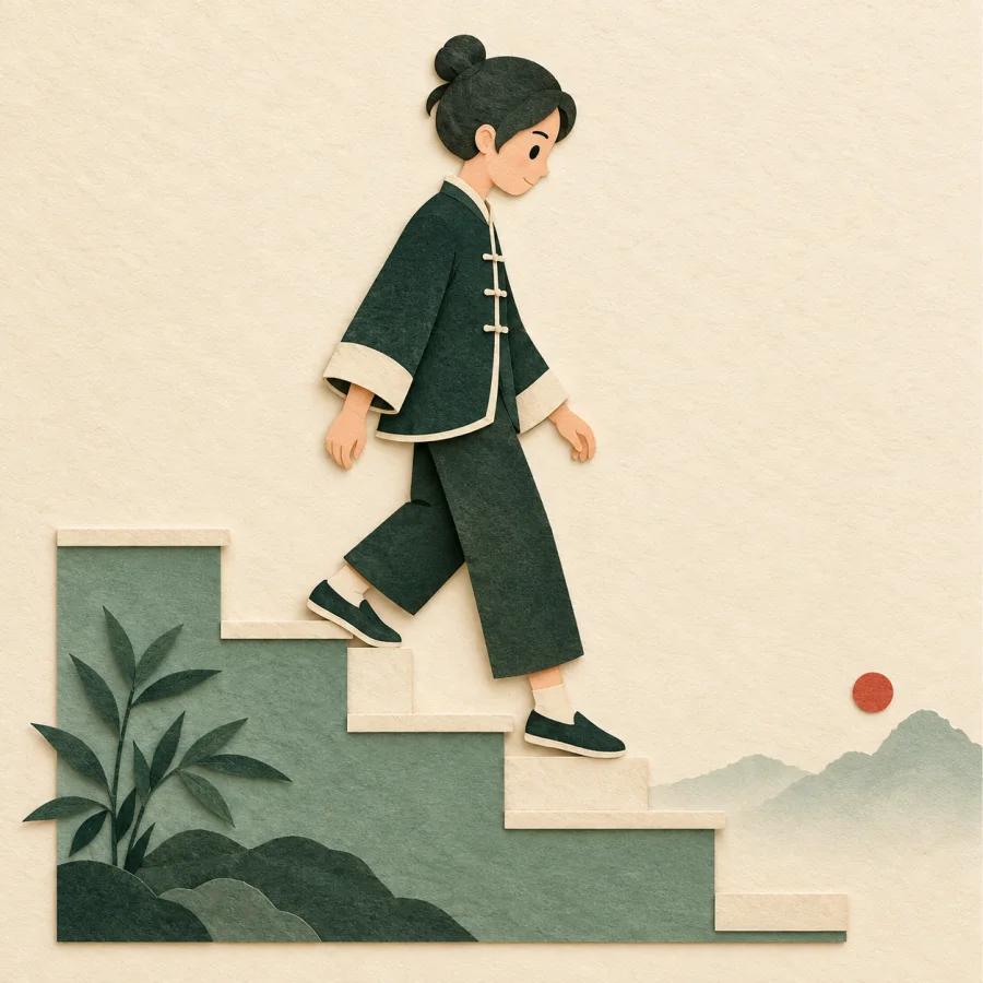 Une personne qui descend l'escalier