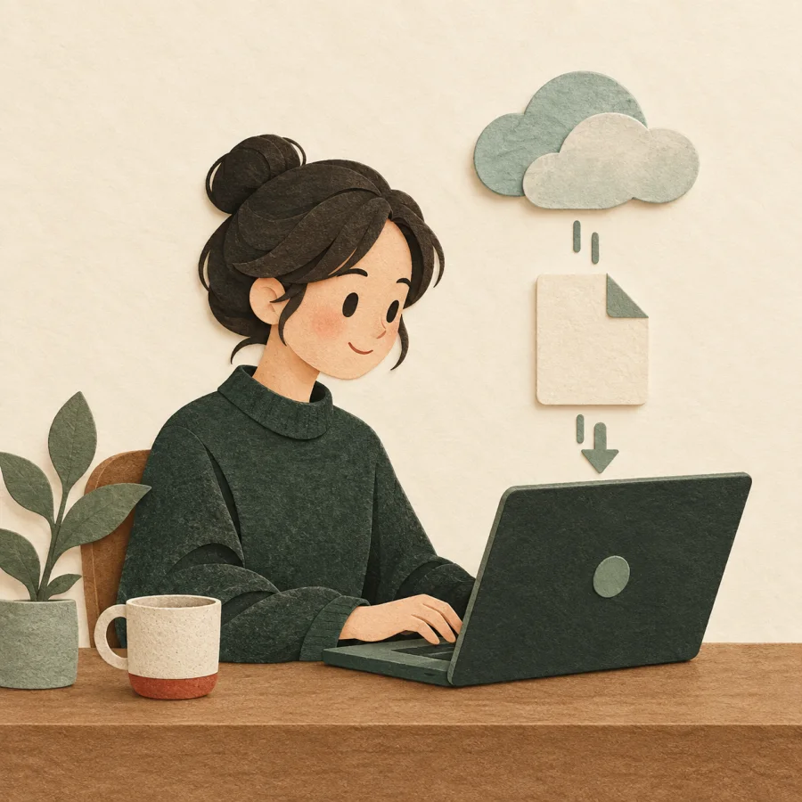 Seseorang mengunduh berkas di laptop