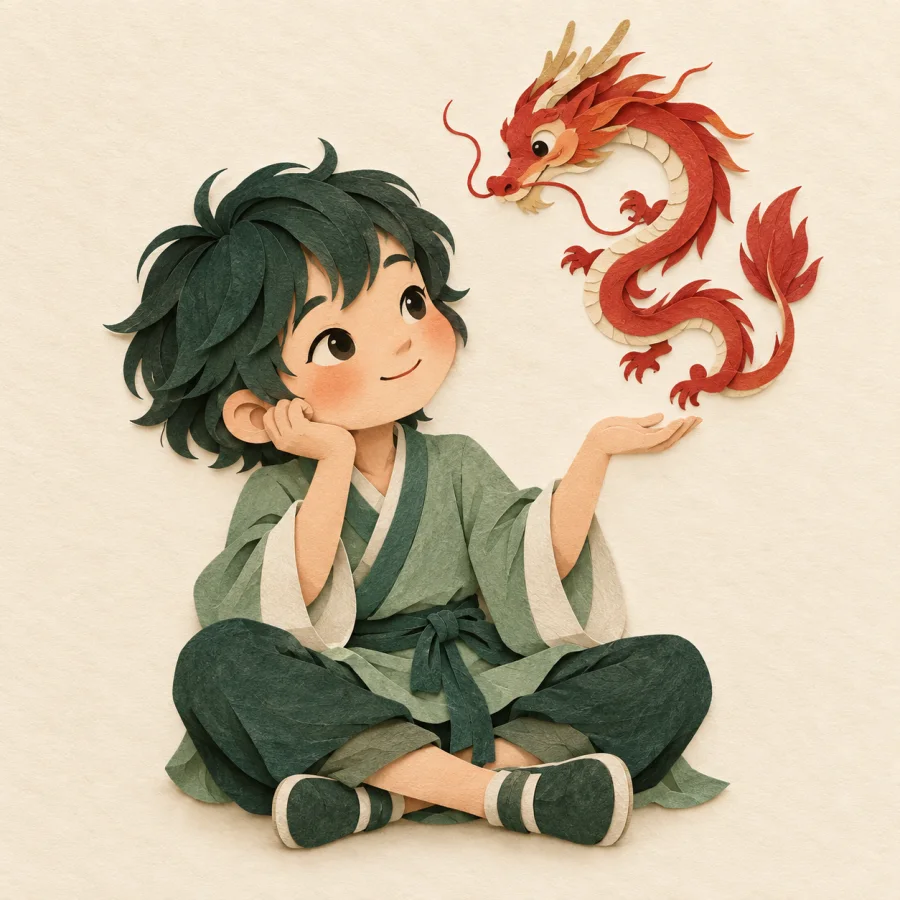 Ein Kind, das sich einen Drachen vorstellt