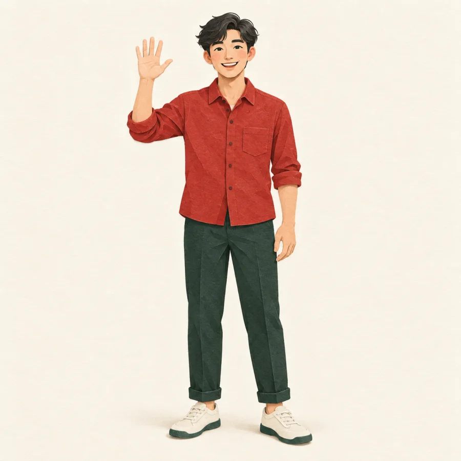 A young man raising one hand