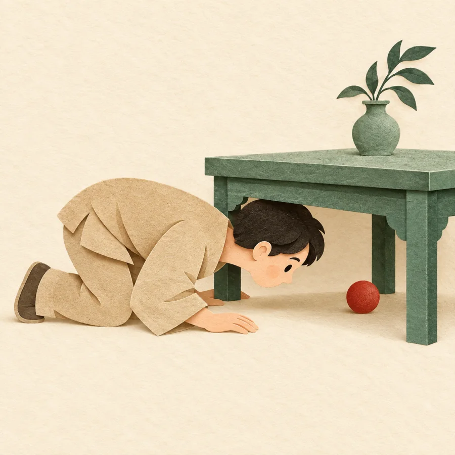 Une personne qui cherche sous une table