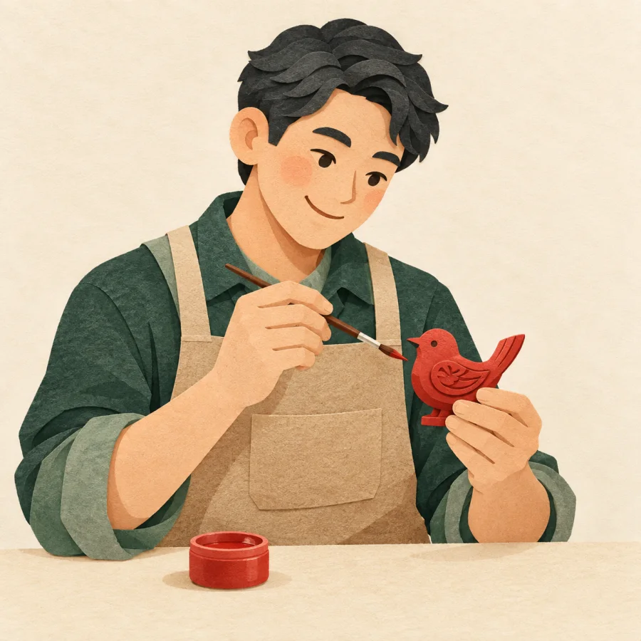 Una persona pintando una figura de un pájaro