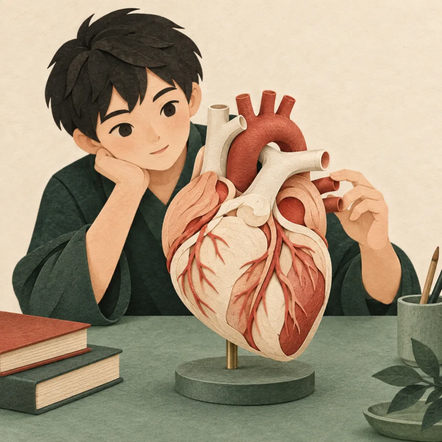 นักเรียนกำลังศึกษาแบบจำลองหัวใจ