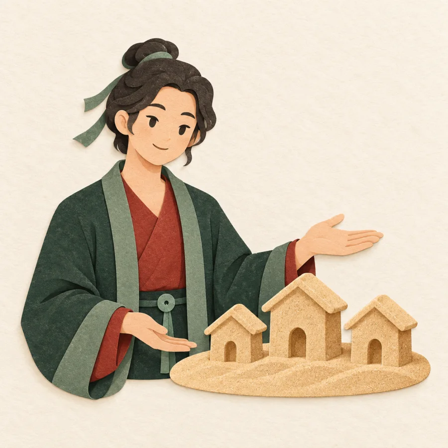 Un orateur qui désigne des maisons