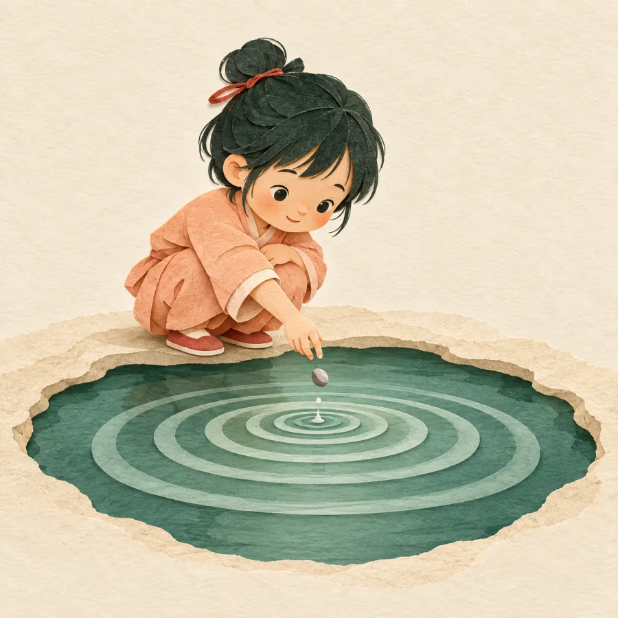 A child making ripples in a pond