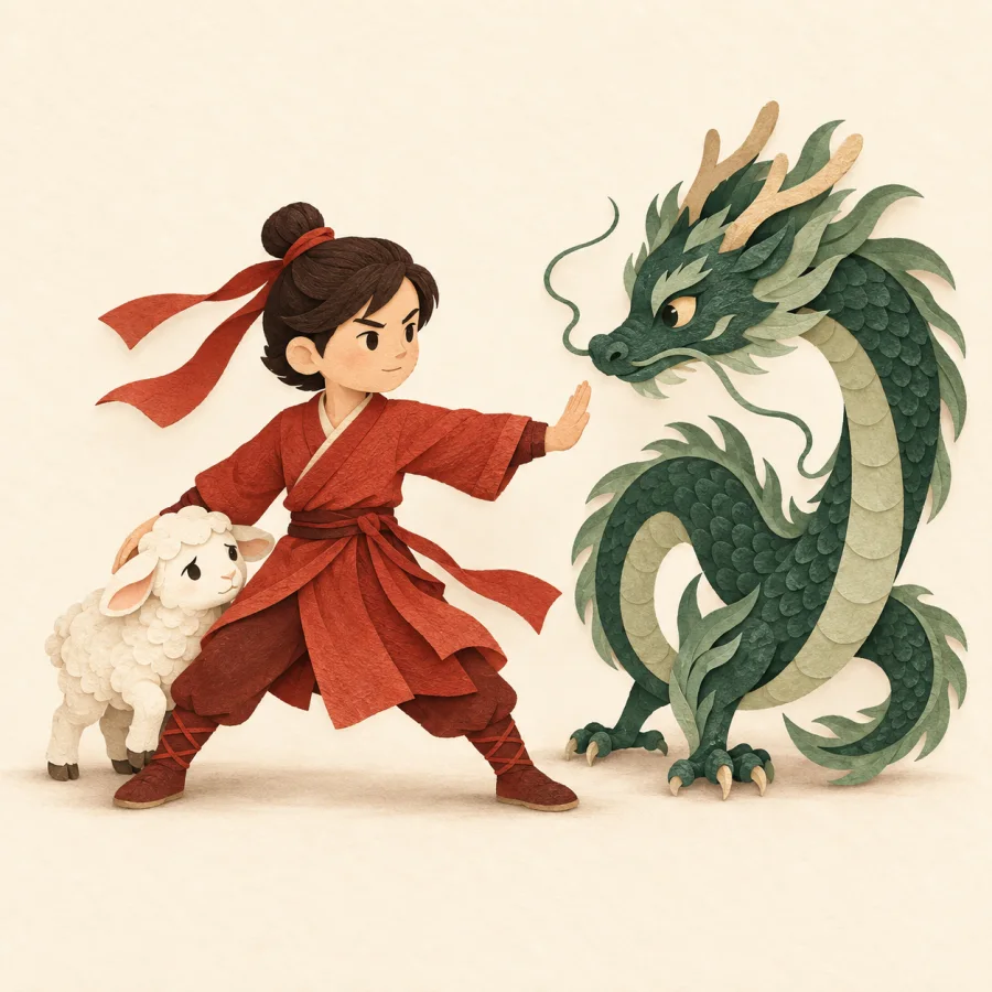 A person protecting a lamb