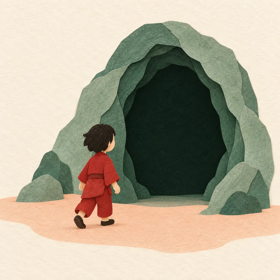 A person approaching a cave