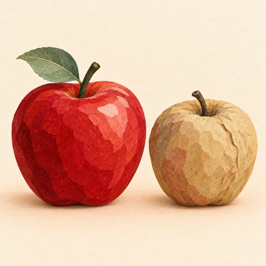 Two apples showing different quality