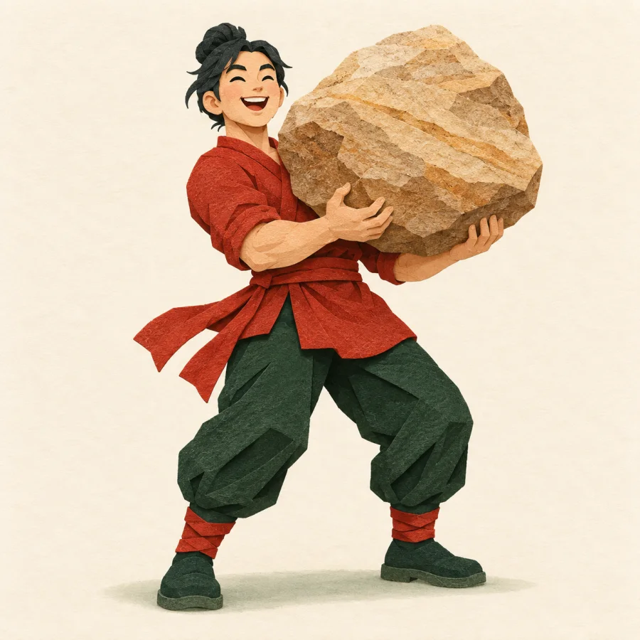 A person lifting a heavy stone