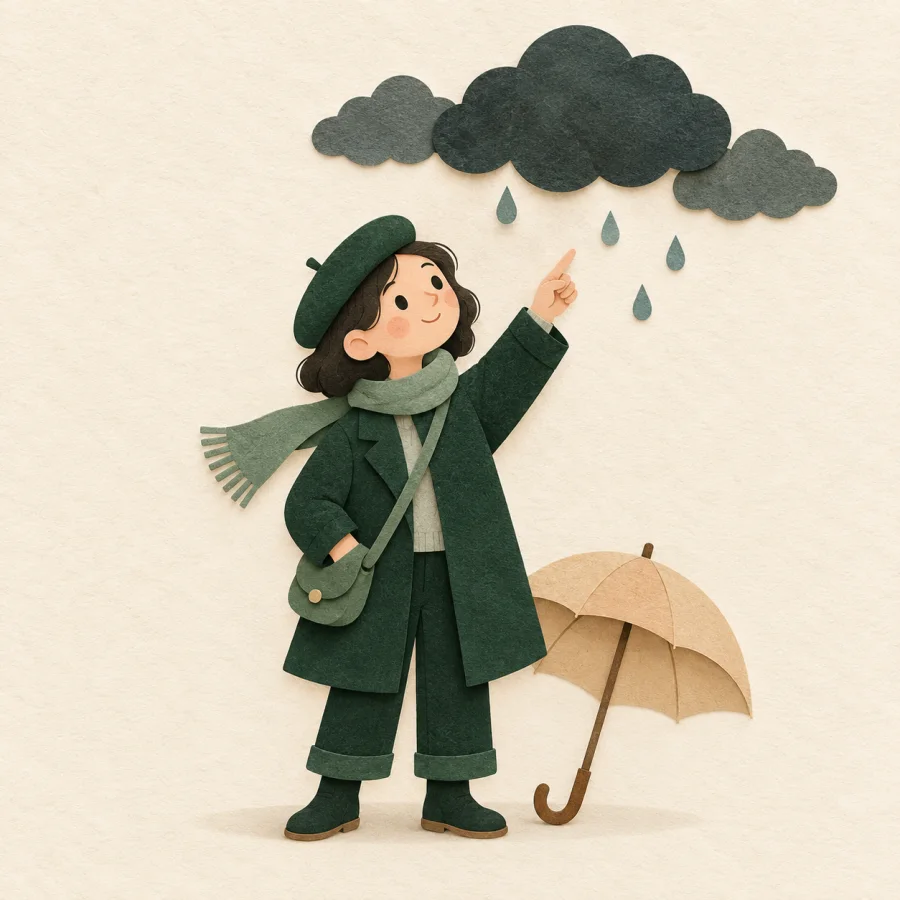 A person pointing at rain clouds