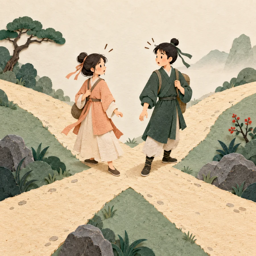 Dos personas caminando que se cruzan en un sendero