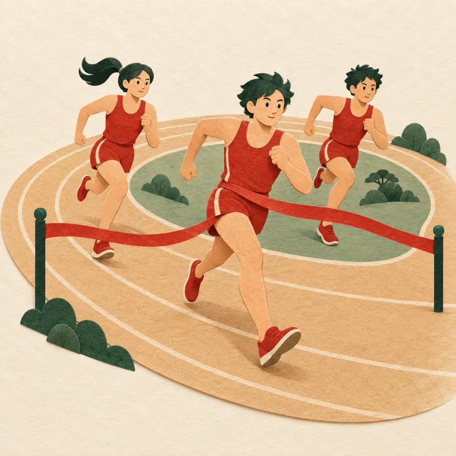 Corredores disputando uma corrida na pista
