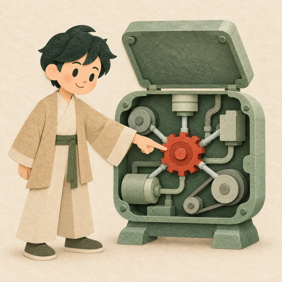 A person pointing inside a machine