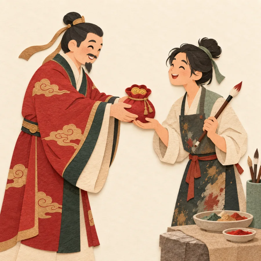 A person giving coins to an artist