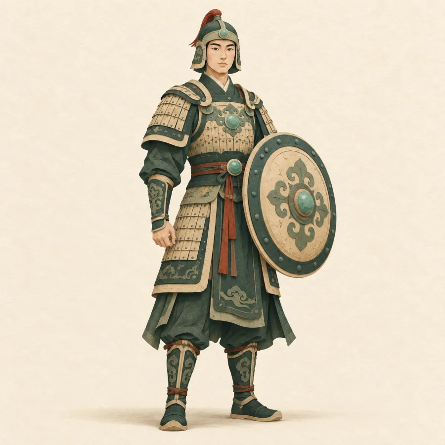 A soldier holding a shield