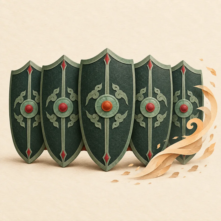 Shields beside a gust of wind