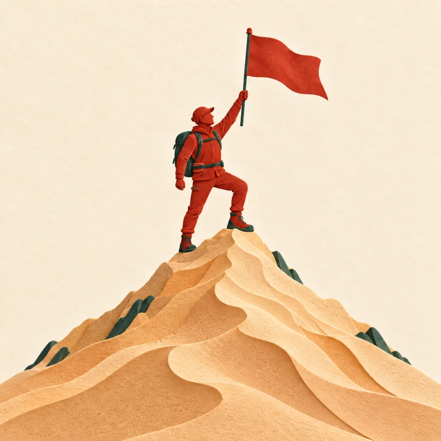 Pendaki yang berdiri di atas gunung