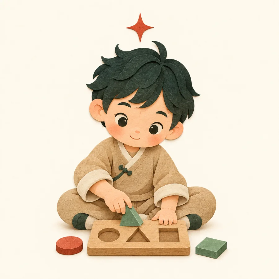 Un niño resolviendo un rompecabezas