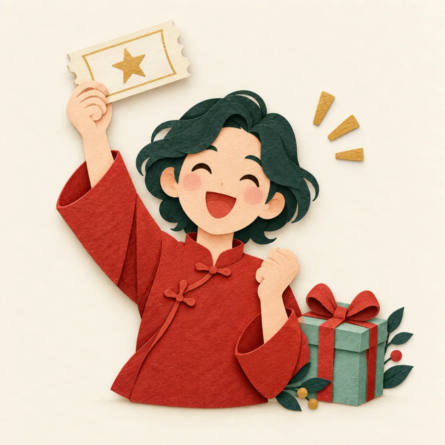 คนกำลังถือตั๋วที่ถูกรางวัล